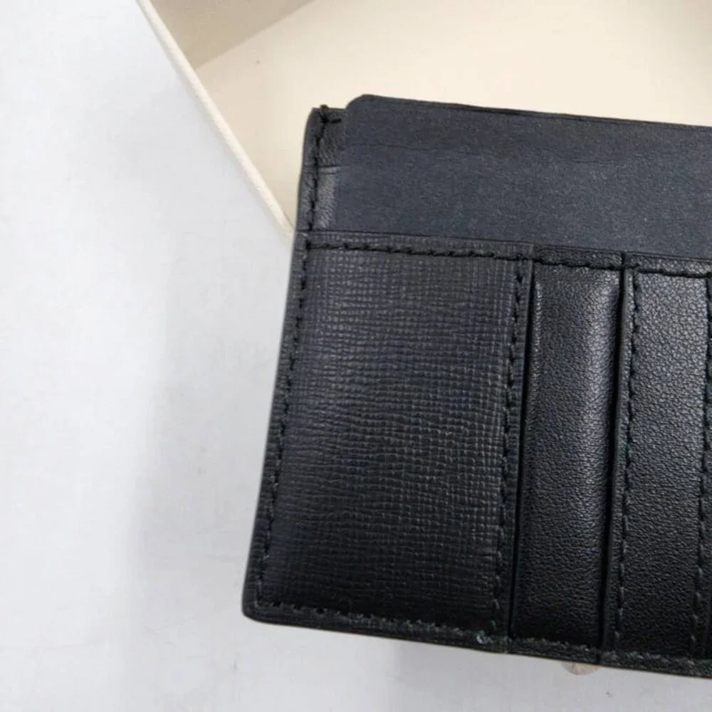 Bally Elegant Leather Card Case Unisex One Size Black Silver-Tone Logo Lettering